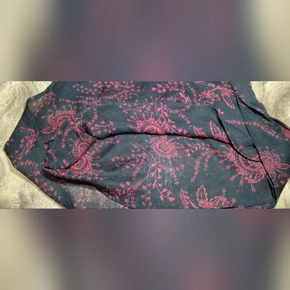 Express Black and Red Long Sleeve Blouse with Mandarin Collar - Picture 8 of 10